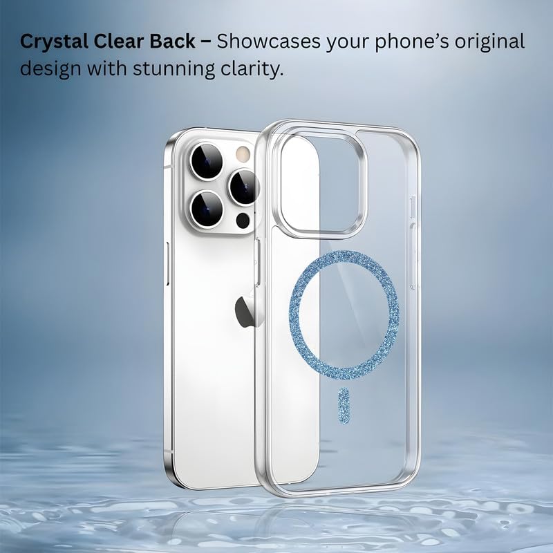 Image of AIBEX Back Cover Case Compatible with iPhone 13 Pro Max | Glitter Ring Cute Shiny Colorful Bling Case (Compatible with Magsafe) | Transparent PC+TPU Glossy Shiny Cover for Girls & Women - Blue