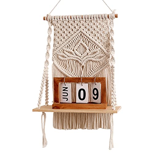 BinZyronic マクラメ壁掛けシェルフ 白 ロープ棚 幅32cm 高さ50cm ? 手織りボヘミアンデザイン 多肉植物や本の収納に適したインテリア雑貨 (32×50cm)
