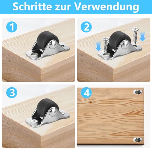 16 PcsRuedas para Muebles Pesados Pequeñas, 16 mm Mini Ruedas Giratorias Pequeñas, Ruedas de Goma para Muebles de 360 Grados para Cajas Mesa Pequeños Electrodomésticos, con 32 Tornillos - imagen 3