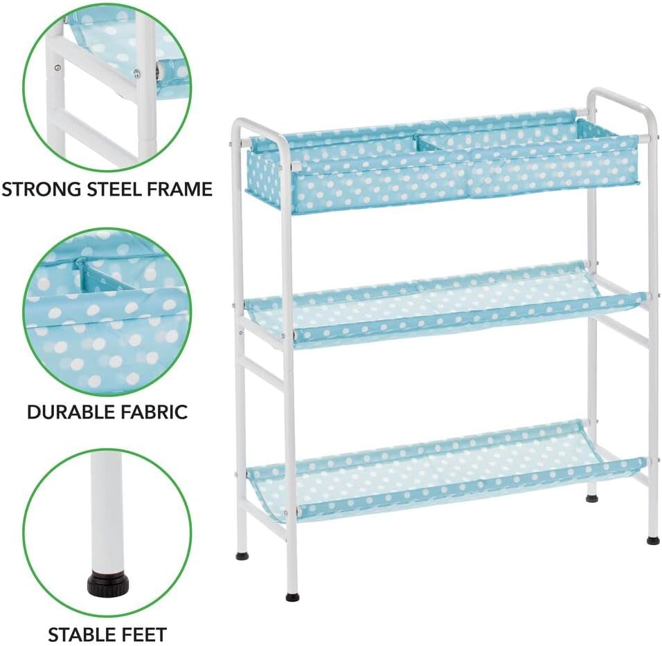 mDesign 3-Tier Metal Frame, Vertical Toy Storage Organizer Cart for Child/Kids Bedroom, Toy Room, Playroom - Holds Toys, Crayons, Building Blocks, Puzzles, Crafts, Books, Blankets - Turquoise/White