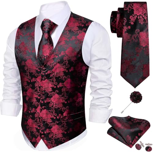 Image of Barry.Wang Men's Suit Vest Formal /Leisure Paisley Jacquard Silk Tie Pocket Square Waistcoat Set Wedding 5PCS