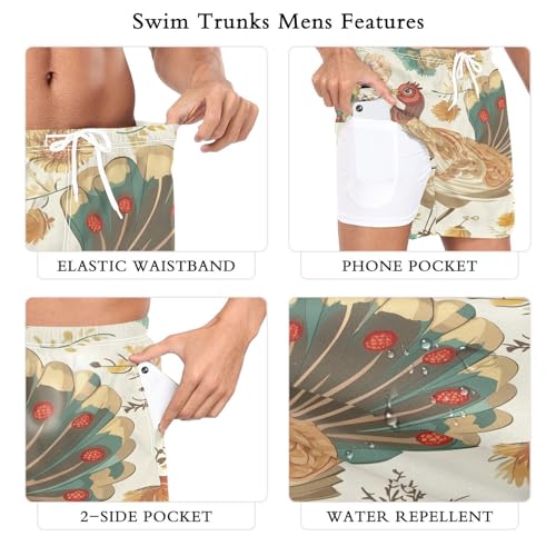 Turkey and Flowers Men's Swim Trunks with Liner Quick Dry Beach Shorts Swimwear Bathing Suit S-XXL2