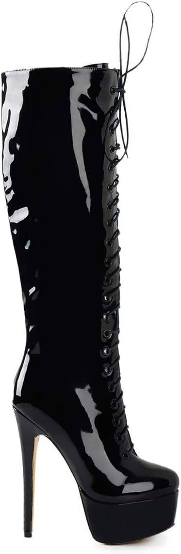 Richealnana Women's Platform Lace Up Stiletto High Heels Knee High Boots