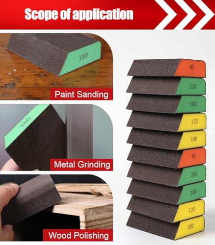 Boshcraft Pacote com 10 bloco de lixamento único, esponja de lixa lavável e reutilizável 80/100/120/