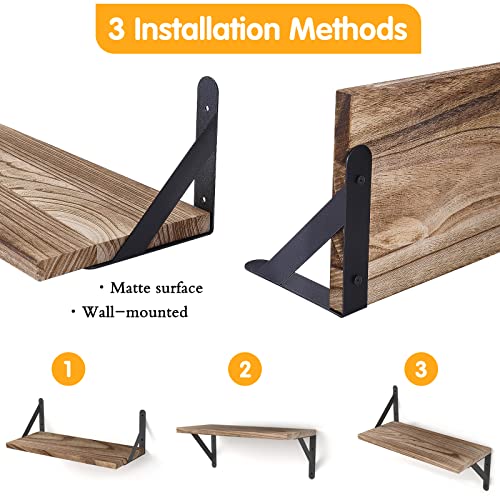 Ygeomer Floating Shelves, Rustic Wood Shelves, 4 Sets Of Wall Mounted Shelf For Bathroom Decor, Bedroom, Living Room And Plants (Carbonized Black) #TOP3