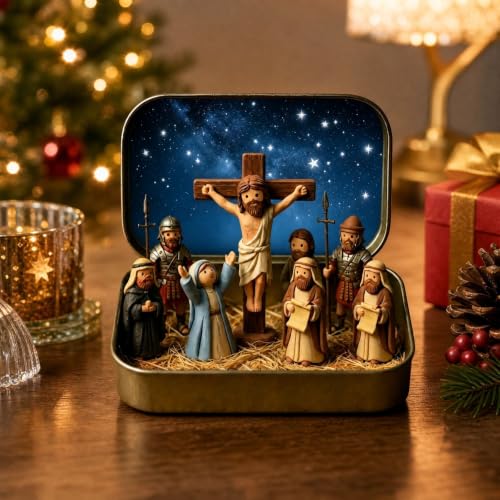 2pcs Mini Resurrection Of Jesus Scene Set In Small Tin Box, Christian Decor - image 2