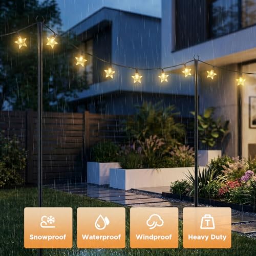 10FT String Light Poles, Heavy Duty Outdoor Light Pole Stand, 5-Prong Reinforced Steel Base, Anti-Rust, for Patio Garden Deck, Support Bistro & Edison Bulb Lights (2 Pack) — view 2