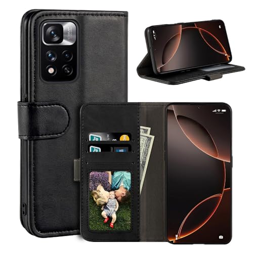 UOGNADGD ���U�[�t���b�v�J�o�[ Xiaomi Redmi Note 11 Pro+ 5G �Ƃ̌݊������� �J�[�h�X���b�g�t���E�H���b�g�P�[�X�A�}�O�l�b�g�N���[�W���[�A�L�b�N�X�^���h�ARFID�ϏՌ��t�H���I (�u���b�N)