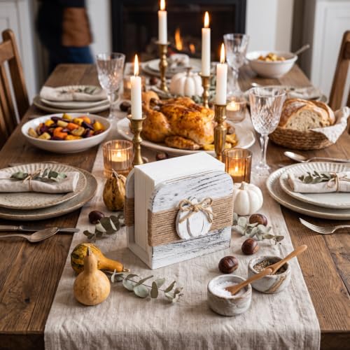 Image of Natural Wooden Napkin Holder, Pumpkin Style, White