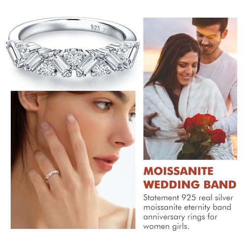 DAYBYDAY Moissanite Wedding Bands for Women Half Eternity Band Rings Moissanite Aniversary Ring Size 82