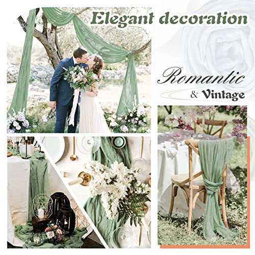 Waligoy SAGE GREEN TABLE RUNNER-6PCS Sage Green Cheesecloth Table Runner, 6 Pack 35 Inch Boho Gauze Table Runner 120 Inches Long Sheer Rustic Table Runner Fabric Bulk For Baby Shower Wedding Bridal Birthday Party Table Decorations thumb #3