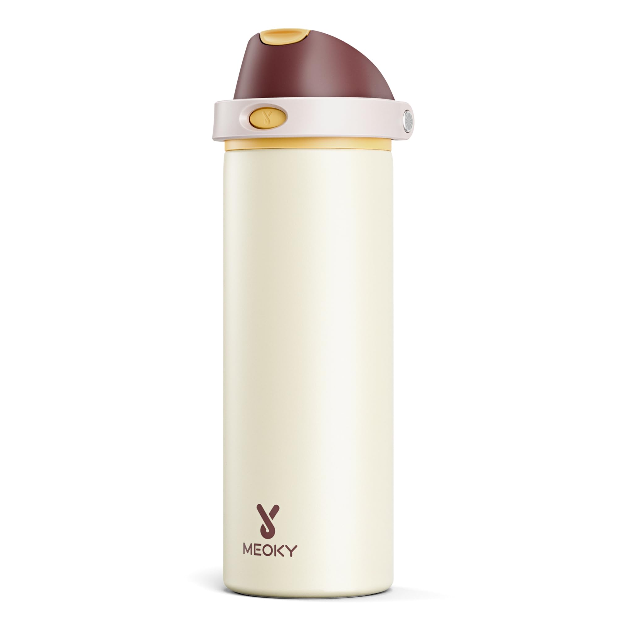 24 oz Insulated Water Bottle with Straw: Meoky Stainless Steel Metal Water Bottle with 2-in-1 Lid - Leak Proof, Cold for 24 Hours, Protective Silicone Base, BPA-Free for Sports Travel Car, Linen