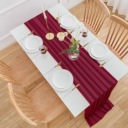 AOKSUNOVA Chiffon Tischläufer Tischdeko Hochzeit Dekostoff Bordeaux Rot – Ansicht 3