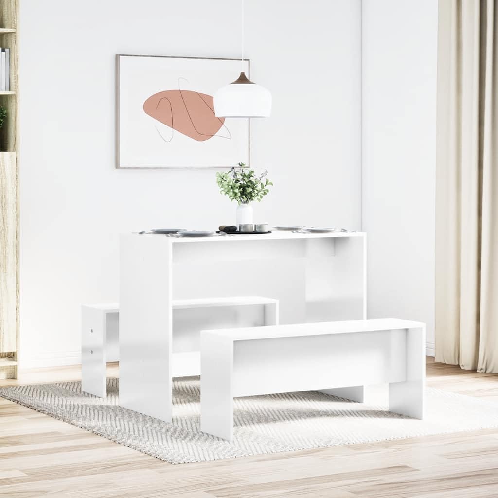 Mesa de cocina blanca con bancos integrados para desayunos y comidas en familia de diseño nórdico