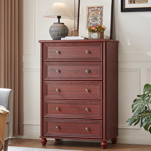 RWYHG Farmhouse 5 Drawers Dresser for Bedroom, Wood 45" Tall Dressers Chest of Drawers, Kids Dresser Rustic Storage Dressers Organizer with Metal Handle Closet for Living Room, Hallway Entryway - Image 5