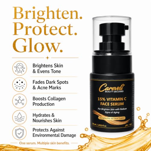 Image of 15% Vitamin C Face Serum with 5% Niacinamide, 1% Hyaluronic Acid, 0.5% Ferulic Acid & 0.1% Vitamin E | Face Serum for Glowing Skin, Dark Spots Appearance, Uneven Skin Tone & Hydration | Lightweight & Non-Sticky (30 ml)