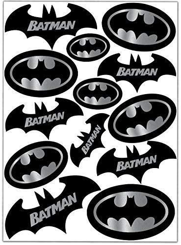 Biomar Labs® Set (13pcs) Autocollants en Vinyle Batman Comics Chauve-Souris Argent Noir Logo Emblème Voiture Moto Vélo Casque Stickers Decals D 60