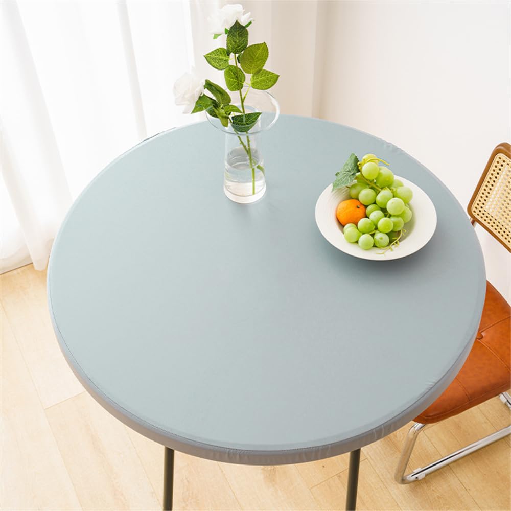 FANSU Waterproof Round Tablecloth Elastic Edged Fitted Wipe Clean Table Cover Wipeable Oil-proof Table Cloth,for Restaurant Dining Party (Gray,60cm)