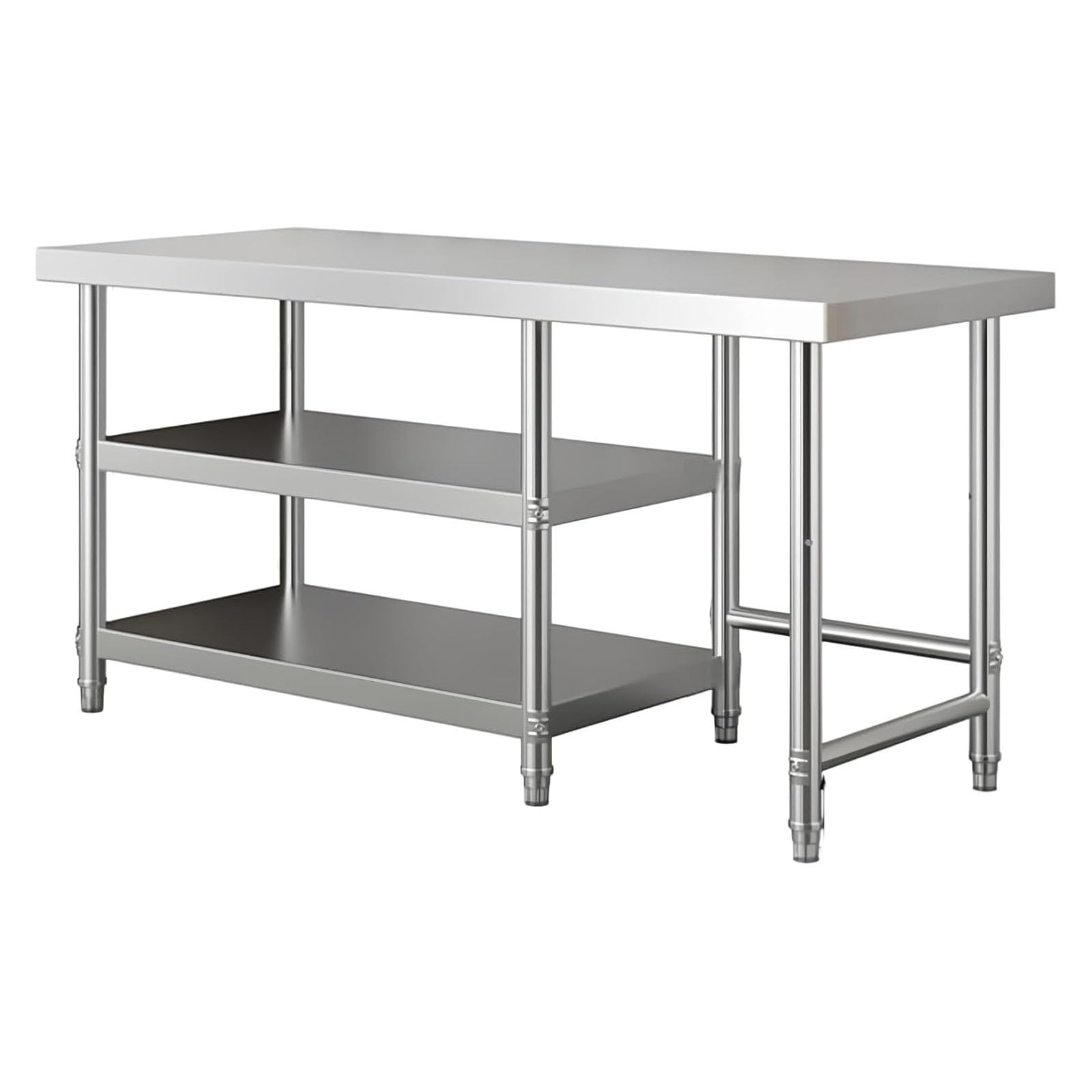 Mesa De Trabajo Inoxidable Profesional, 3 Niveles, Mesas De Cocina Comercial con Estante Portaobjetos, Altura Ajustable, Mesada Cocina INOX para De Restaurante, Bar, Hotel(120x60x80cm)