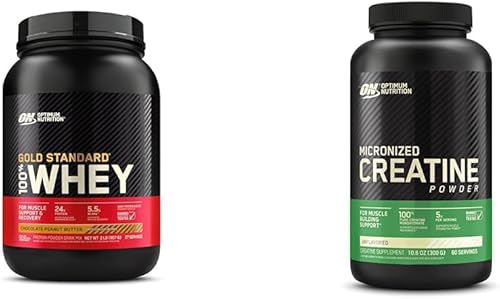 Optimum Nutrition Gold Standard 100% proteína de suero en polvo y monohidrato de creatina micronizada en polvo, sin sabor, apto para dieta