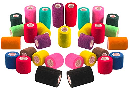 3 Inch Vet Wrap Tape Bulk (Assorted Colors) (Pack Of 24) Self Adhesive Adherent Adhering Flex Bandage Grip Roll For Dog Cat Pet Horse #TOP12