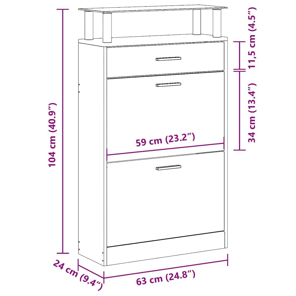 Armoire à Chaussures Gris Sonoma 63x24x104 cm Bois Composite 3 Tiroirs
