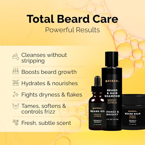 Image of Golden Grooming Beard Bundle (Regular Starter Kit) 4oz Shampoo, 2oz Balm, 1oz Oil - Smoky Citrus