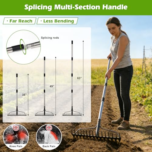 Rastrillo metálico resistente 63" para jardín y césped miniatura 5