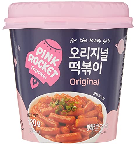 Topokki Bolinho de Arroz Coreano Instantâneo sabor Picante Original Pink Rocket Copo - 120 gramas
