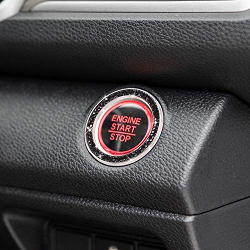 Image of ToBeQueen Bling Car Crystal Rhinestone Ring Emblem Sticker, Car Interior Decoration, Bling Car Accessories for Women, Push to Start Button, Key Ignition Starter & Knob Ring (Black)