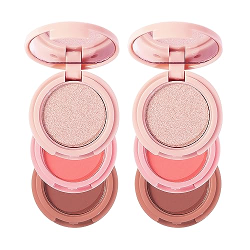 Holzsammlung Paleta de maquillaje 3 en 1 para el rostro, 2 piezas Paleta de maquillaje en polvo para contorno Bronceador Rubor Resaltador Kit de contorno para esculpir el rostro Colección # A03