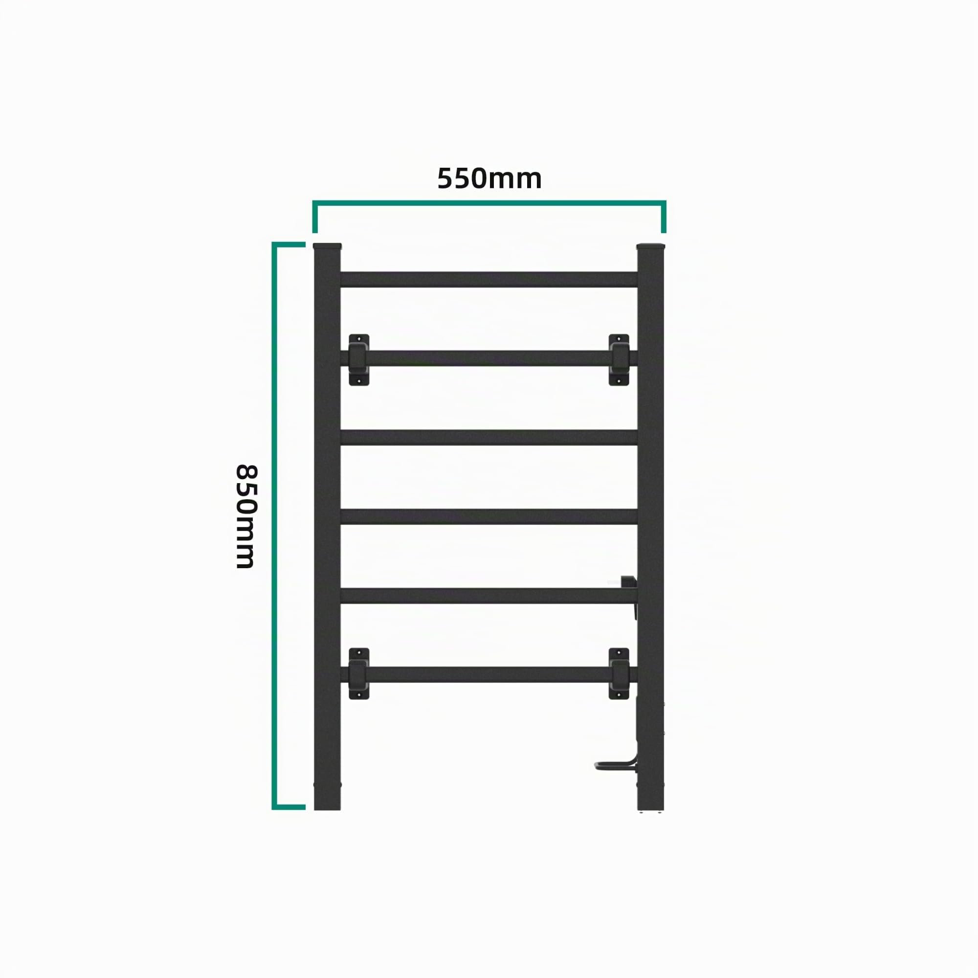 pro.tec Radiador Toallero Eléctrico de Pared o Indepediente Secatoallas para Espacios Reducidos con 6 Barras 100W IP24 Temporizador de 2 o 4 Horas Aluminio 85 x 55 cm - Negro