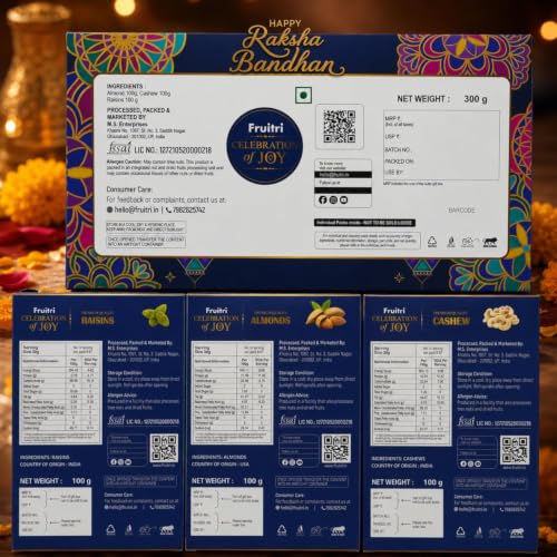 Image of Bay Nut Premium Rakhshabandhan /Rakhi Gift Hmaper Assortment Of Nuts & Dried Fruits|Festival Gift For Family & Friends|Combo Pack Of Almonds,Cashews Festive Celebration (h-10)