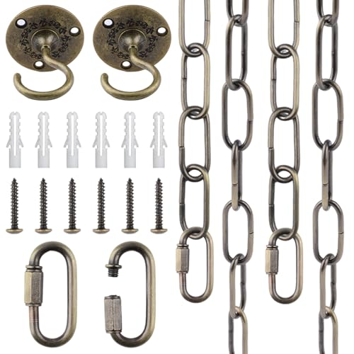 INCREWAY 1 kit de chaîne de luminaire, crochet sculpté vintage en bronze et chaîne de suspension, kit de montage réglable pour lustre, suspension, panier...
