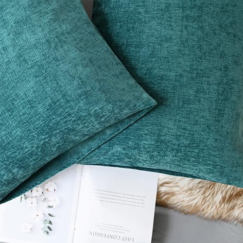 Image of CaliTime Pack of 2 Cozy Standard Pillow Shams Cases for Bed Bedding Decoration Solid Dyed Soft Chenille 20 X 26 Inches Teal