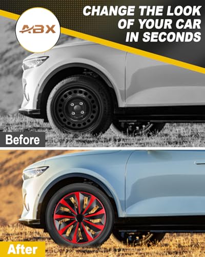 Image of ABX Hubcaps,16 inch hubcaps Set of 4, Wheel Rim Cover ABS Material, Snap On Car Truck SUV Replacement, for Toyota Camry Nissan Mazda etc, Black & Red