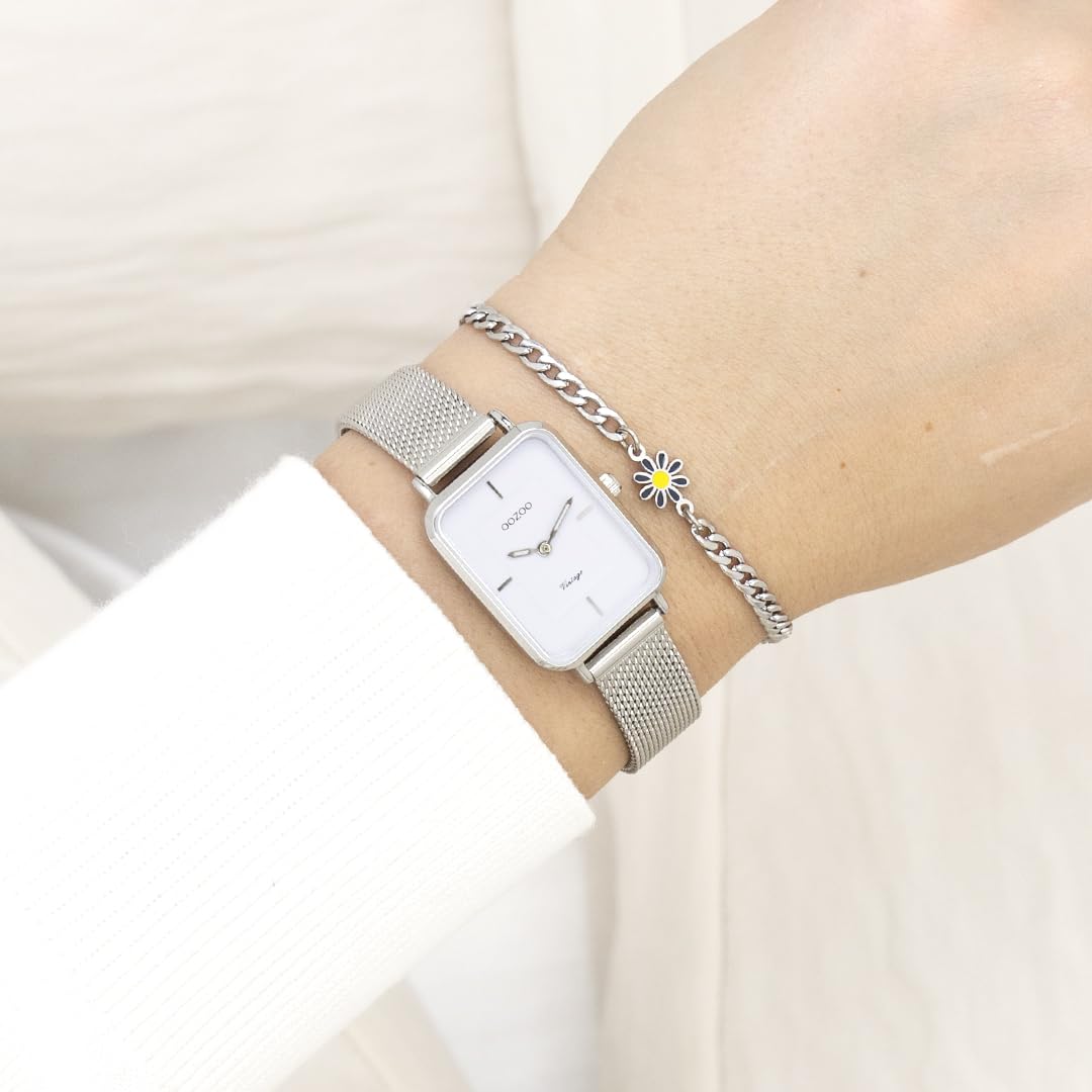 Oozoo Vintage Damen Uhr | Armbanduhr Damen mit Mesharmband | Moderne Uhr für Frauen | Edle Analog Damenuhr in rechteckig C20350_C20354_Parent (24x28mm Gehäuse)