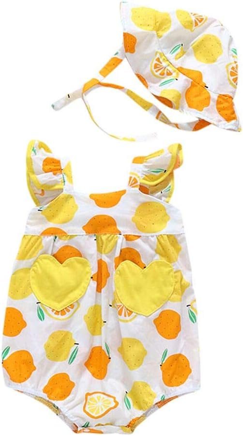 Girls Romper Print Sets Cute Baby Toddler Infant Floral Sleeveless Bodysuit Jumpsuit +Hat Outfit Gifts Newborn Summer Casual Clothes