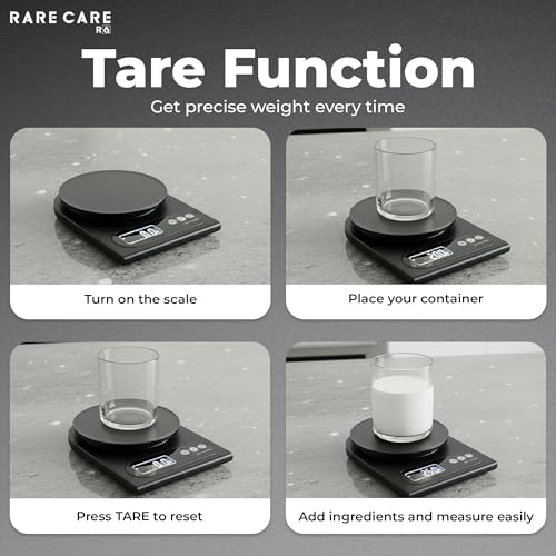 Image of RARECARE Kitchen Weight Machine For Home | Electronic Weighing Machine for Food | Tare Function 1 Year Warranty | Dual Weight Setting | Weighing Scale For Kitchen | Model - Ounce, Black