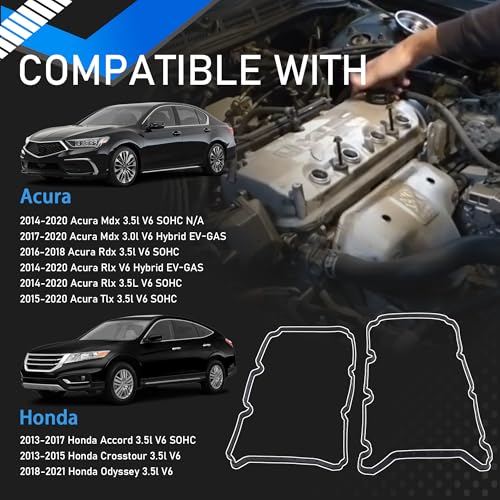 Image of 0362072 Engine Valve Cover Gasket with Spark Plug Seals and Grommets Compatible with 2013-2021 Acura Mdx RDX RLX TLX Honda Accord Crosstour Odyssey Replaces 0362055 VS50881SR 56065900