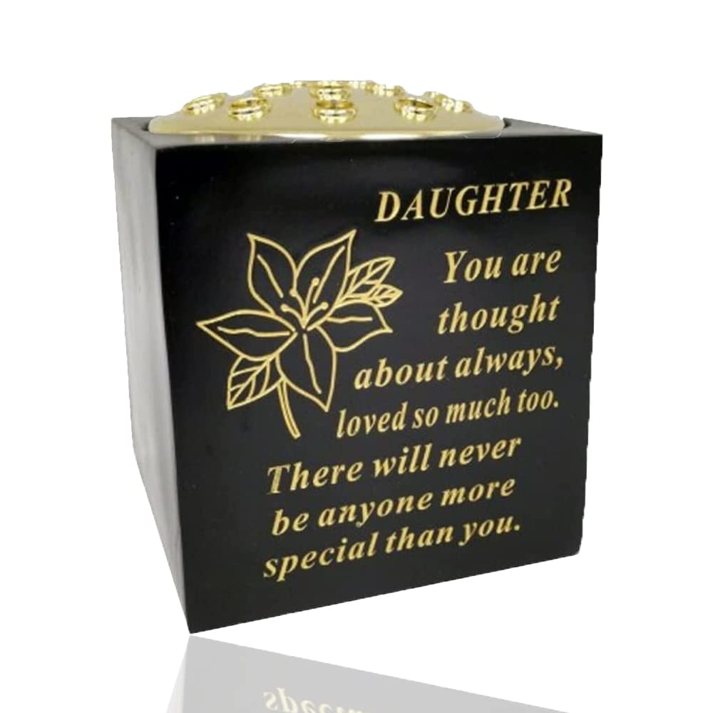 Yaldram Black And Gold Graveside Flower Pot Verse Weatherproof Graveside Tribute Ornament Grave Rose Bowl_14 x 15cm (Black & Gold, Daughter)
