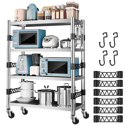 Opiniones de Estante Multiusos disponible en línea para comprar. 48 Estantería de 4 Niveles Organizador para Horno de Microondas, Estantes de Metal para Almacenamiento,Pesado Estante Ajustable de Acero Organizador con Rieles Laterales y Ganchos...