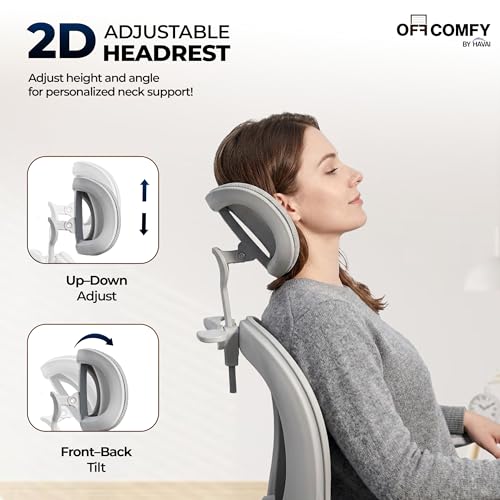 Image of HAVAI Velmora Ergonomic Office Chair | High Back Mesh Chair with Reclining Mechanism, Adjustable Armrest, Headrest & Lumbar Support | Nylon Base & Wheels | Executive /WFH Chair (Grey)