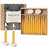 DEYBBY 20 Minute Beeswax Meditation Candles for Happiness - 24pcs Mini Beeswax Taper Candle Gift Set with 2 Small Candle Holders