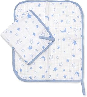 Kit 2 Peças Fralda de Boca Babete Paninho Soft Premium Bebê Hipoalergênico Estrelas e Lua Azul