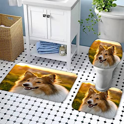 Badematten Set 3D 40x60 Shetland Schäferhund absorbierend 3-teiliges Badezimmerteppich-Set maschinenwaschbare weich… – Bild 4