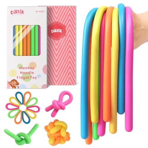 Paquete de 10 juguetes antiestrés de fideos de mono, cuerdas sensoriales elásticas coloridas para niños con autismo, TDAH, ansiedad, juguetes sensoriales duraderos en caja de regalo para niños y niñas