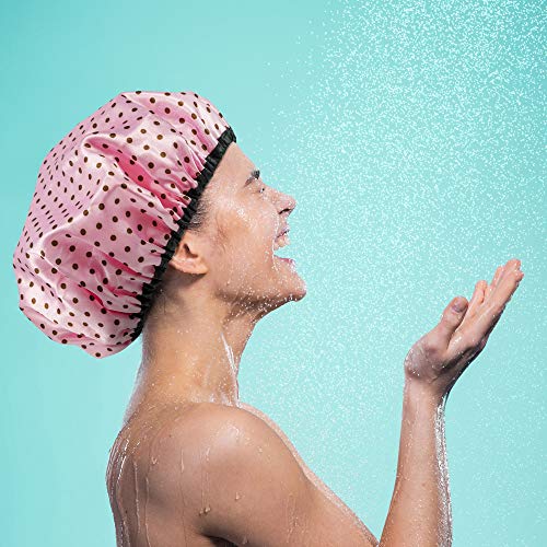 Shower Caps for Women 3 Pack in Different Colors - Large Opening for Short and Long Hair - Reusable Bath Hair Cap for Ladies, Men and Kids