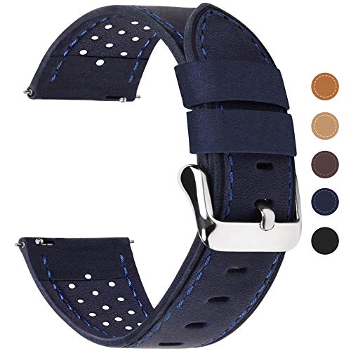 Fullmosa 18mm 20mm 22mm 24mm Bracelet Montre à Dégagement Rapide, Breeze 5 Couleurs Bracelet de Montre en Cuir de Veau, 20mm Bleu Foncé