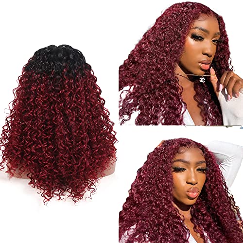 YesJYas Burgundy Lace Front Wigs Human Hair Closure Wigs Human Hair Glueless Ombre Wig 1b/99j Deep Wave Wig With Baby Hair Unprocessed Brazilian Virgin Hair Glueless 4x1 Lace Front Wig 26 Inch